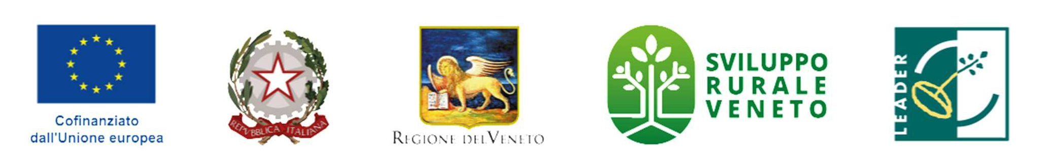 Loghi cofinanziamento Unione Europea, Repubblica Italiana, Regione del Veneto, Sviluppo Rurale Veneto e LEADER